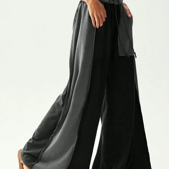 Black Boho Casual Women's Wide Leg Pants - Picture 4 of 7
